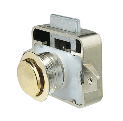 Plastic lock with brass plated push-button