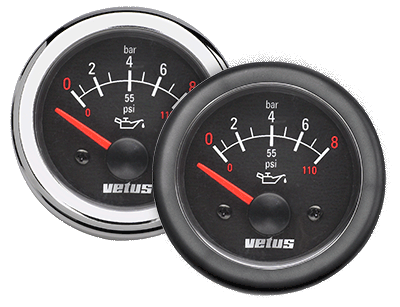 Vetus Oil Pressure Gauge Black 12/24v 0-8 kg/cm2 cut-out 52mm