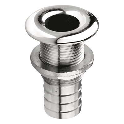 Vetus Polished Stainless Skin Fitting - Rounded Flange G1-1/2'' - 44mm Hose